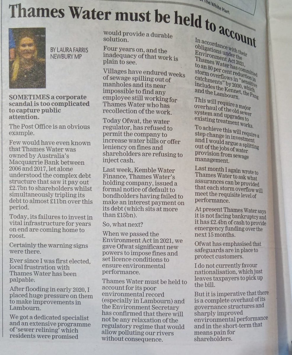 Because this is costing our #MP @Laura__Farris votes faster than @thameswater discharging #sewage into a #Chalkstream we get handwringing editorials in @NewburyToday It doesn't hide the fact Laura has failed to vote for the strongest enforcement when she had the opportunity.