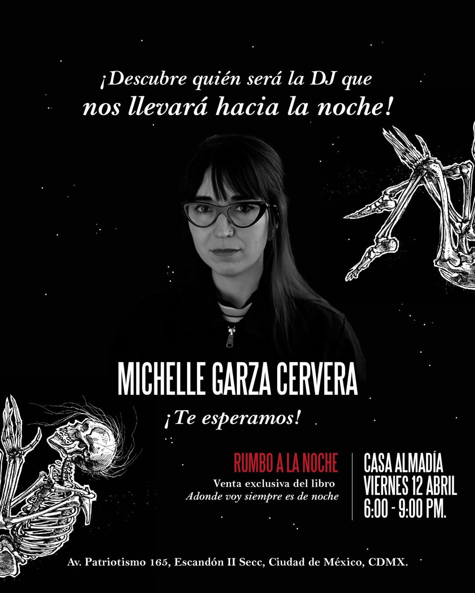 Editorial Almadía (@almadia_edit) on Twitter photo ❤️🔥Nos emociona anunciar que nuestra DJ sorpresa para esta venta especial es nada menos que <a href="/mgarzacervera/">Michelle Garza</a> , la talentosa directora de la película 𝐇𝐮𝐞𝐬𝐞𝐫𝐚 🦇🦴. ¡Acompaña a Bernardo Esquinca y a <a href="/MiguelSandoval/">Mike Sandoval</a> en esta única venta especial!
#bernardoesquinca #Terror #libro ❤️🔥Nos emociona anunciar que nuestra DJ sorpresa para esta venta especial es nada menos que <a href="/mgarzacervera/">Michelle Garza</a> , la talentosa directora de la película 𝐇𝐮𝐞𝐬𝐞𝐫𝐚 🦇🦴. ¡Acompaña a Bernardo Esquinca y a <a href="/MiguelSandoval/">Mike Sandoval</a> en esta única venta especial!
#bernardoesquinca #Terror #libro