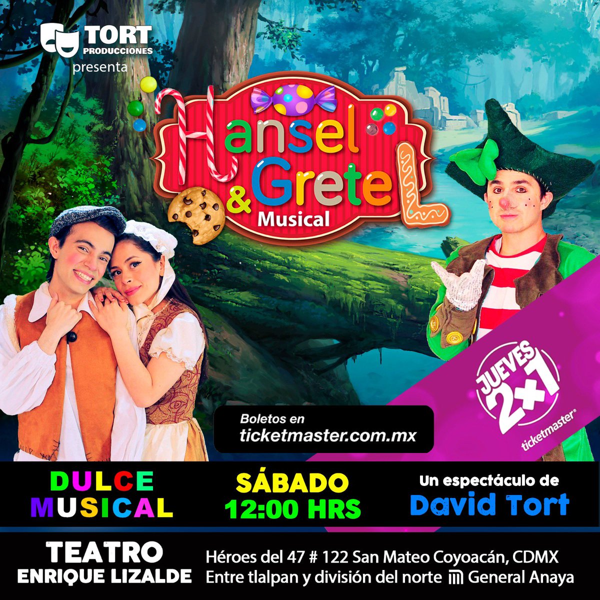 🚥 Adquiere tus boletos hoy con la promoción de 2x1 de Ticketmaster Mx 🍡HANSEL Y GRETEL 📆 Sabado 13 Abril 🕛 12:00 Hrs 📌 Teatro Enrique Lizalde Héroes del 47# 122 San Mateo Coyoacán CDMX 2x1 da click aquí 👇 ticketmaster.com.mx/event/3D006056…