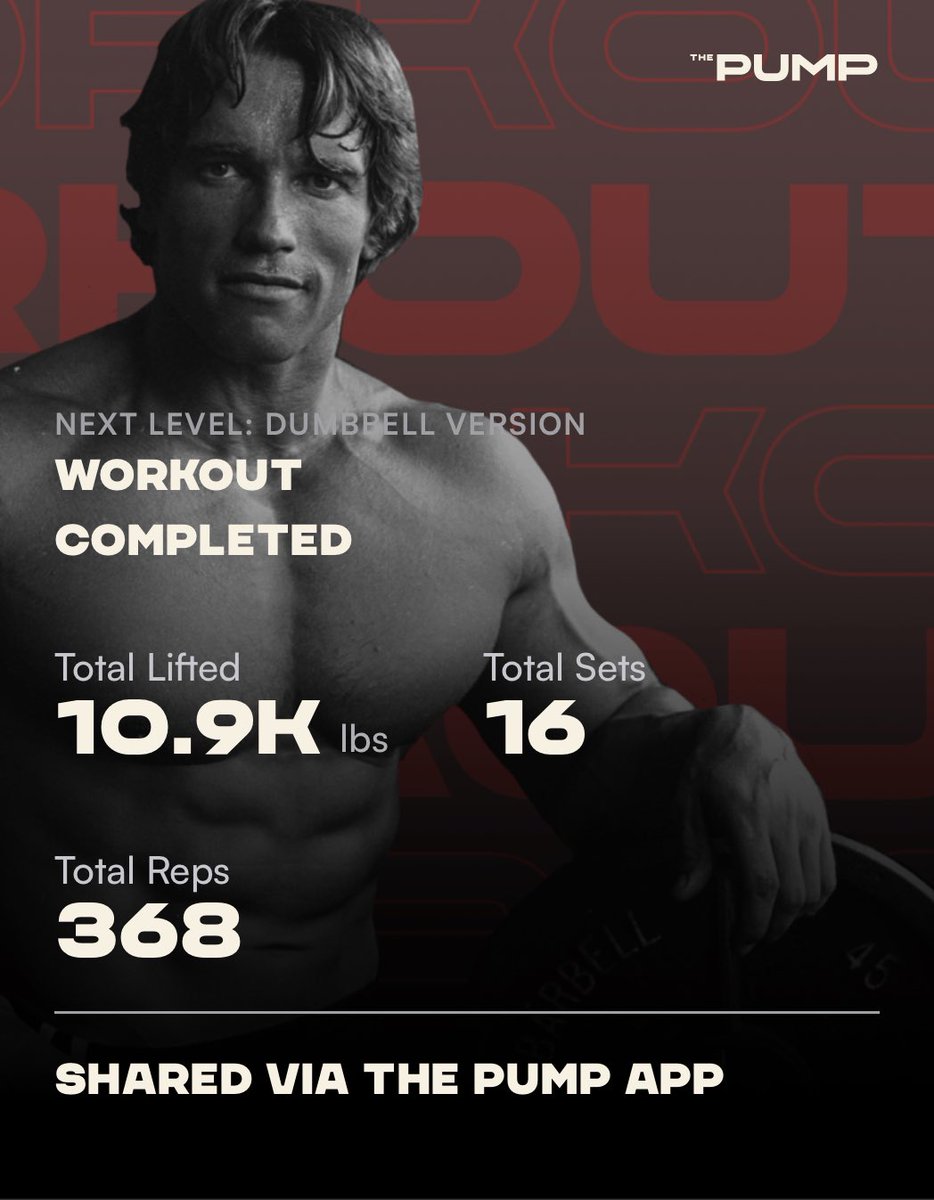 ⁦@Schwarzenegger⁩ Thank you for killing my chest, triceps, and deltoids. I forgot I would be doing 120+ pushups when I decided to front load with 90lbs dumbbell bench press. This helped me understand pushing to failure more intimately. #Thepump #fitness.