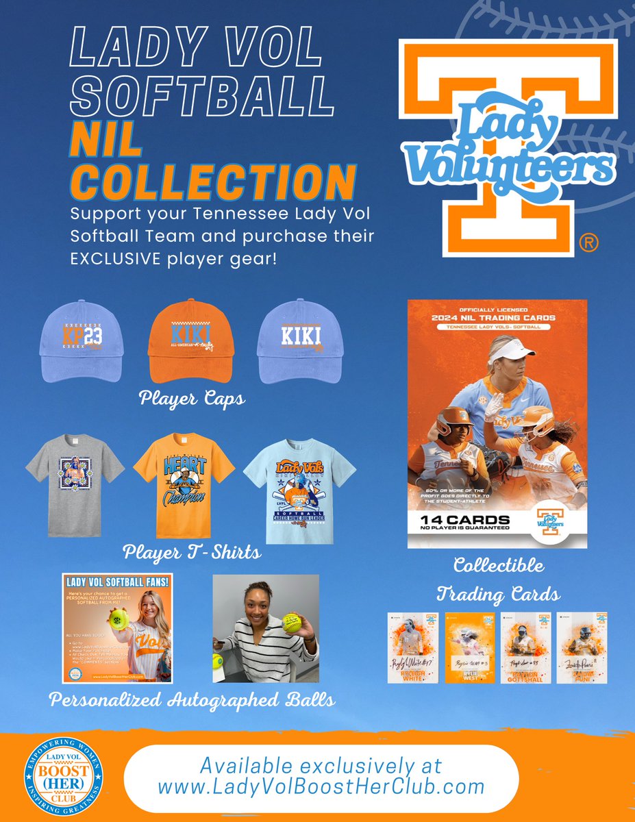 Our Lady Vol Boost Her Club is so successful because of our members! Thank You! Check out all of our Officially Approved Lady Vol NIL gear- @KikiMilloy @pgott33 @Vol_Softball @PickensKarlyn Purchase Here- ladyvolboostherclub.com/collections/fr…