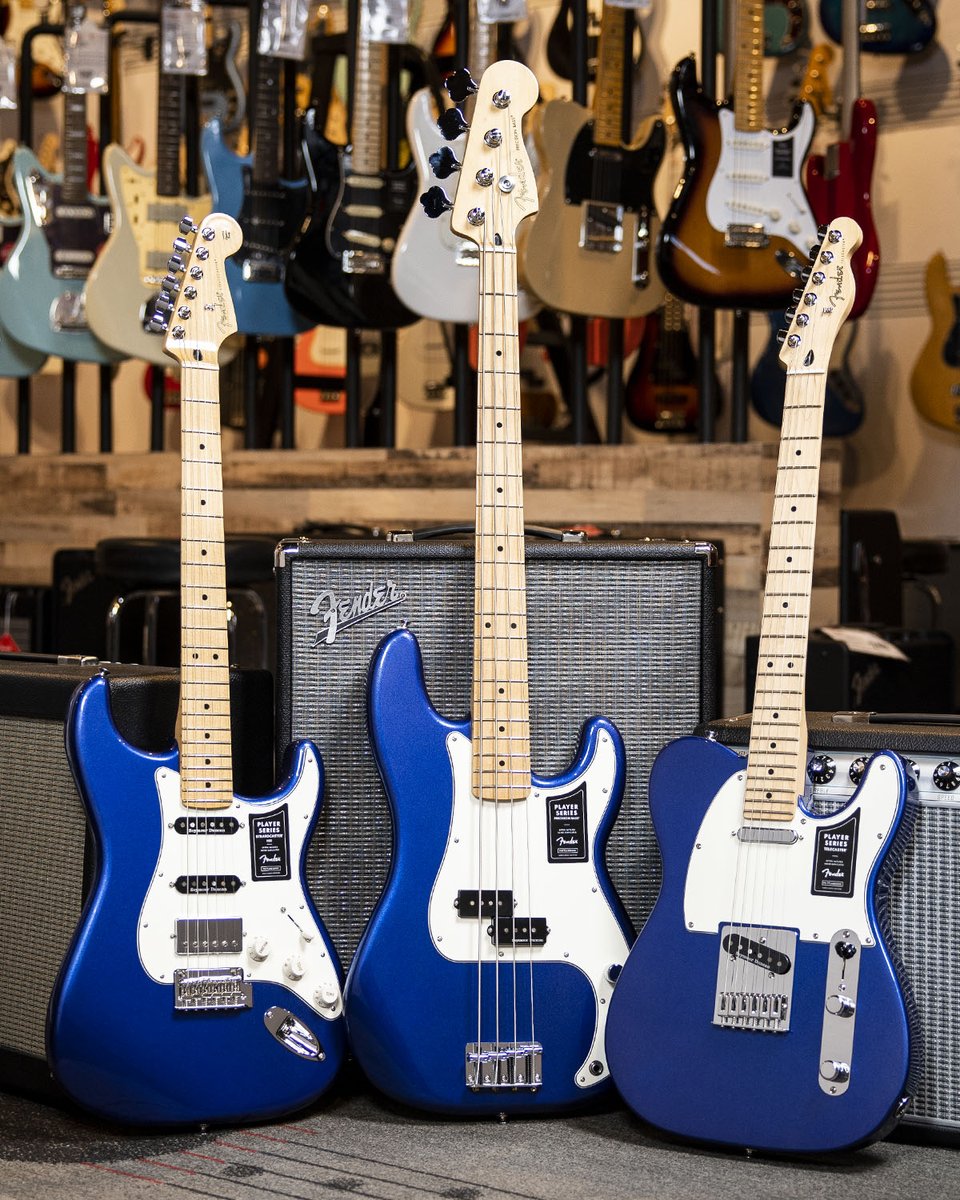 Power trio. The @Fender Saturday Night Specials are a hot new take on Player Series instruments with thrilling custom-wound @SeymourDuncan pickups and a beautiful Daytona Blue finish! Save $100 during Guitar-A-Thon: ow.ly/MlQU50RenK7