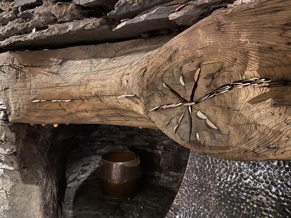 Coins pushed into the beam above the hearth in the Queen’s Head, Troutbeck