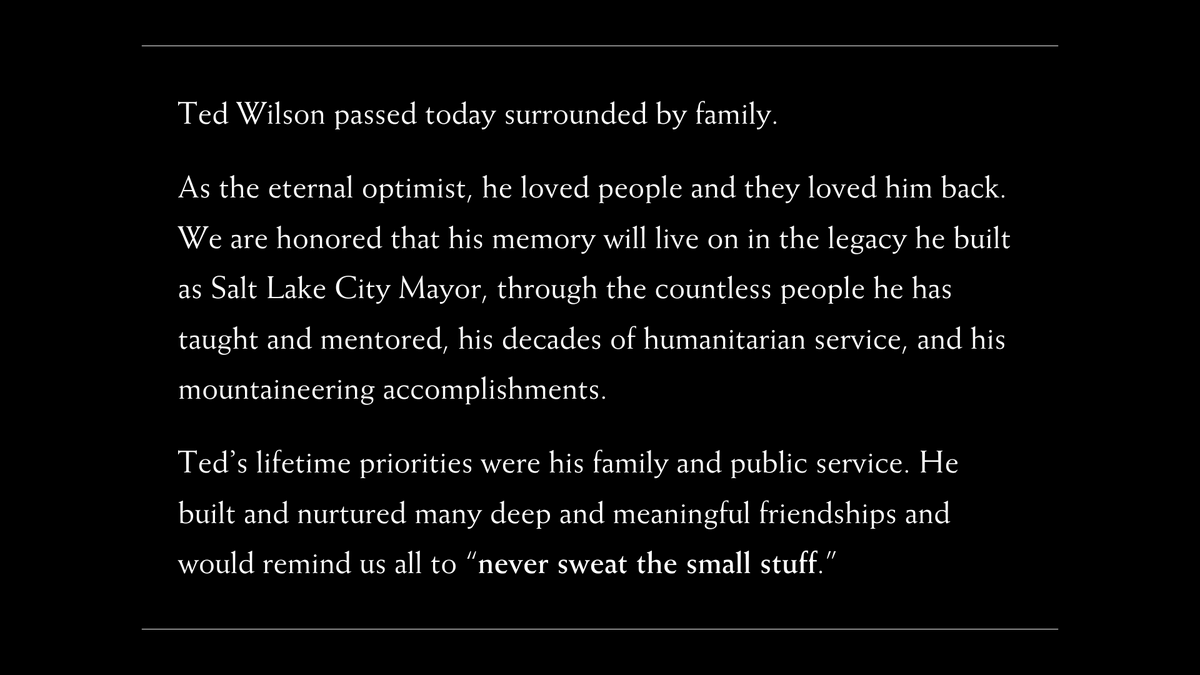 Wilson Family Statement on the Passing of Ted Wilson.