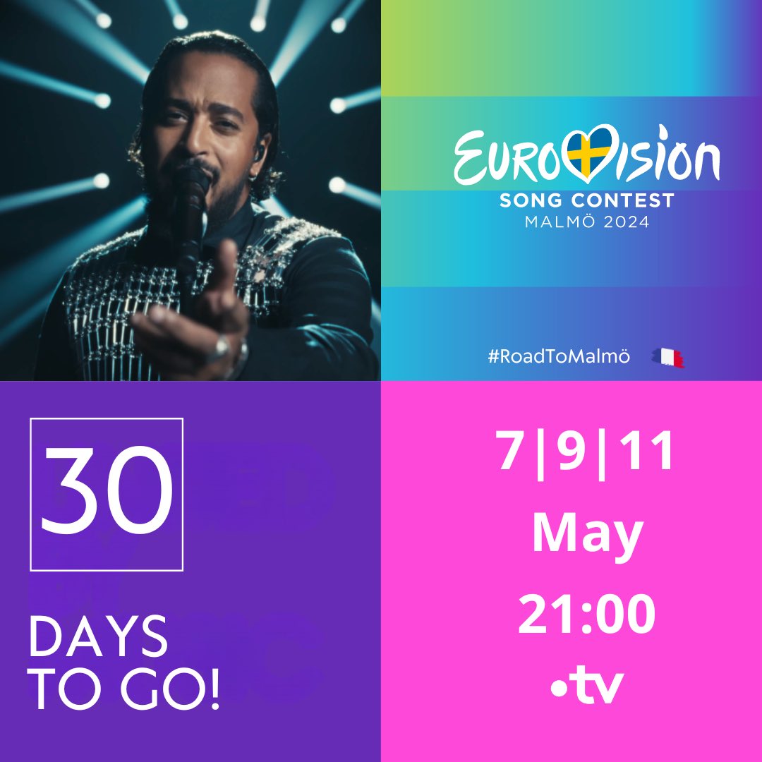 J-30 avant la finale de l’@Eurovision ! 🌟✨ Rendez-vous les 7 et 9 mai sur Culturebox à 21h pour les demi-finales avec @thenickydoll aux commentaires. 🎙️ Et pour la grande finale, le 11 mai, c’est sur France 2 avec Stéphane Bern et Laurence Boccolini. #roadtomalmö