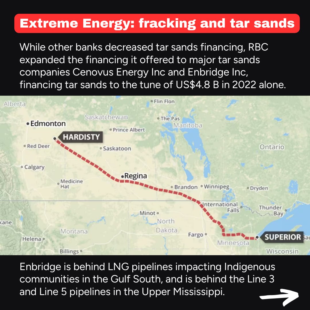 The Royal Bank of Canada fuels violence against Indigenous / human rights by bankrolling projects like #CoastalGasLink, #TMX, #LNG projects in the Gulf South, and the Alberta #TarSands. From Turtle Island to #Palestine and beyond, it’s time for @rbc to stop funding #ClimateChaos.