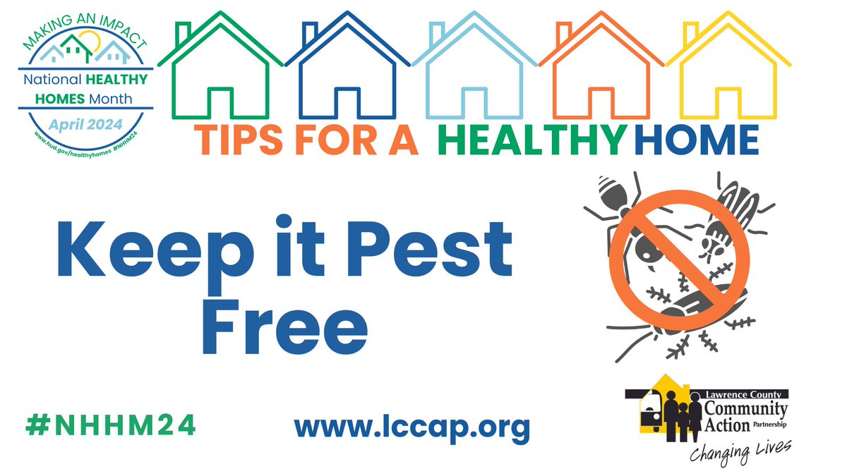 Tips for a #HealthyHome: Keep it Pest Free! Pest look for food, water, and shelter. Seal cracks throughout the home; store food in pest-resistant containers. If needed, use sticky-traps and baits, along with least-toxic pesticides such as boric acid powder #NHHM24