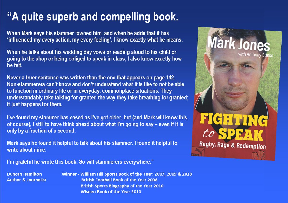 'A quite superb and compelling book...I’m grateful he wrote this book. So will stammerers everywhere.' What a stunning and heartfelt review of 'Fighting to Speak' from the multi award-winning author Duncan Hamilton. Llongyfarchiadau / Congrats Mark Jones & Anthony Bunko 👏👏👏