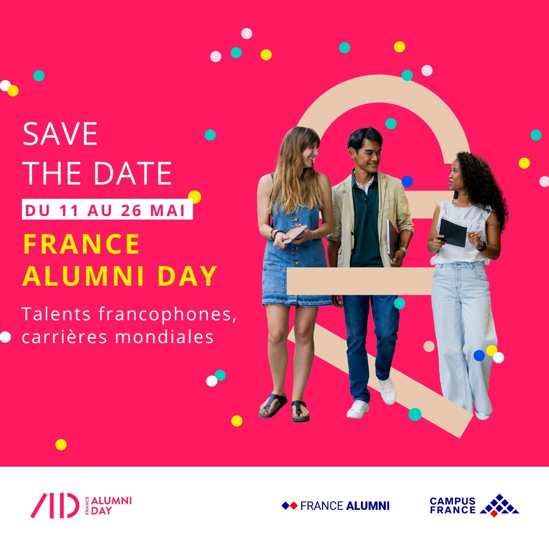 📌 Du 11 au 26 mai, célébrons les journées #FranceAlumniDay ! 🎉 L'édition 2024 est de retour afin de célébrer les diplômés de l'enseignement supérieur français et ce qui les unit : un lien durable avec la France. ➡ france-alumni-day.org @campusfrance 🔥