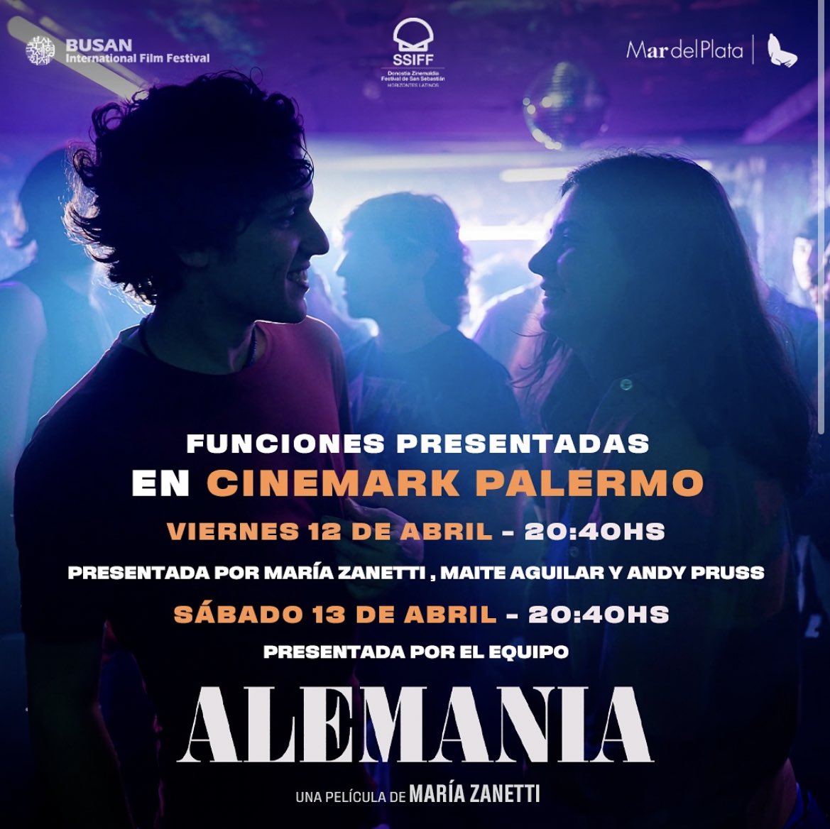 Vengo con una noticia! Mañana, Viernes 12, estaremos presentando “Alemania” en el cinemark palermo a las 20:40 junto a la directora maría Zanetti y la protagonista Maite Aguilar. Nos vemos ahí?