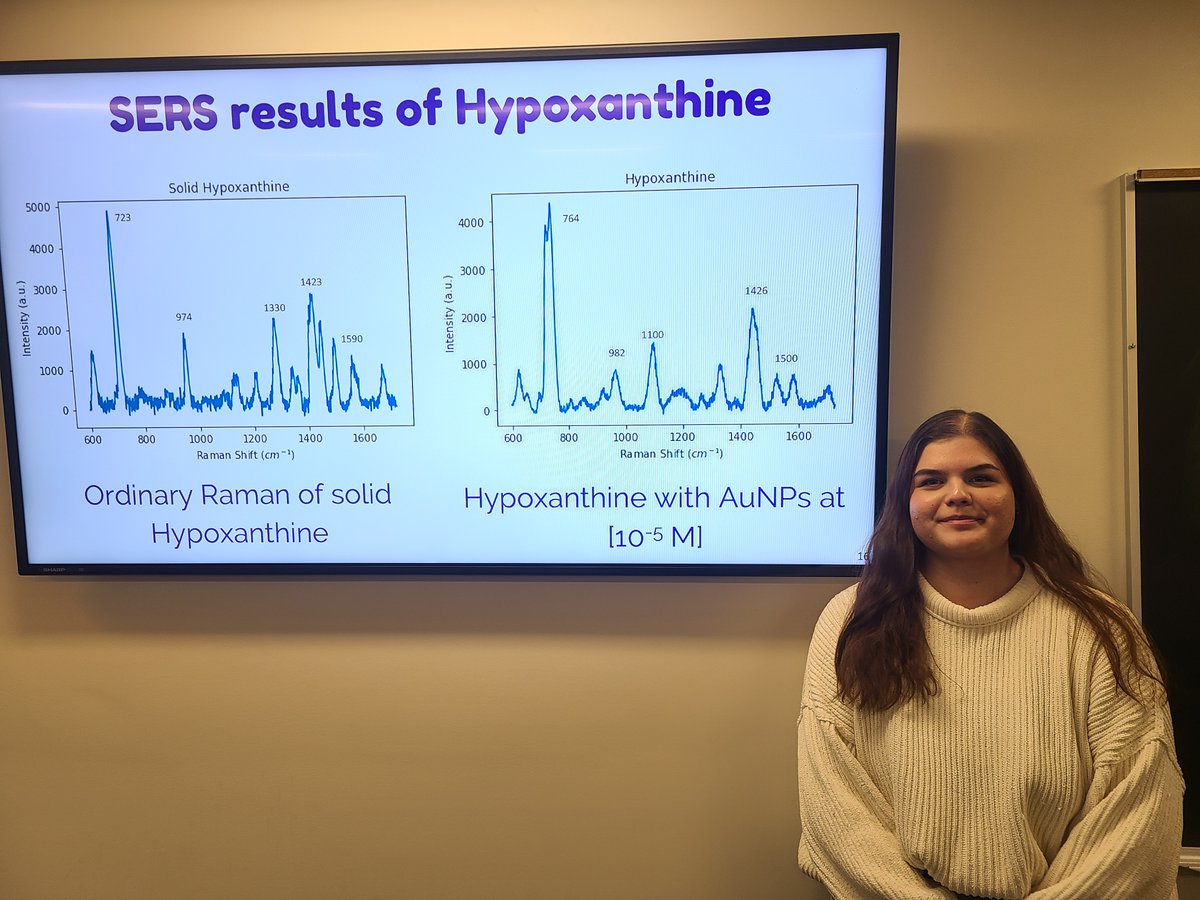 Congratulations to #uvic_chemistry #undergrad Diana for the successful presentation of her CHEM 498 project. She studied the response of metabolites produced from breast #Cancer cells after #radiotherapy by #SERS #Raman It was great having you in our group, Diana! #CancerResearch