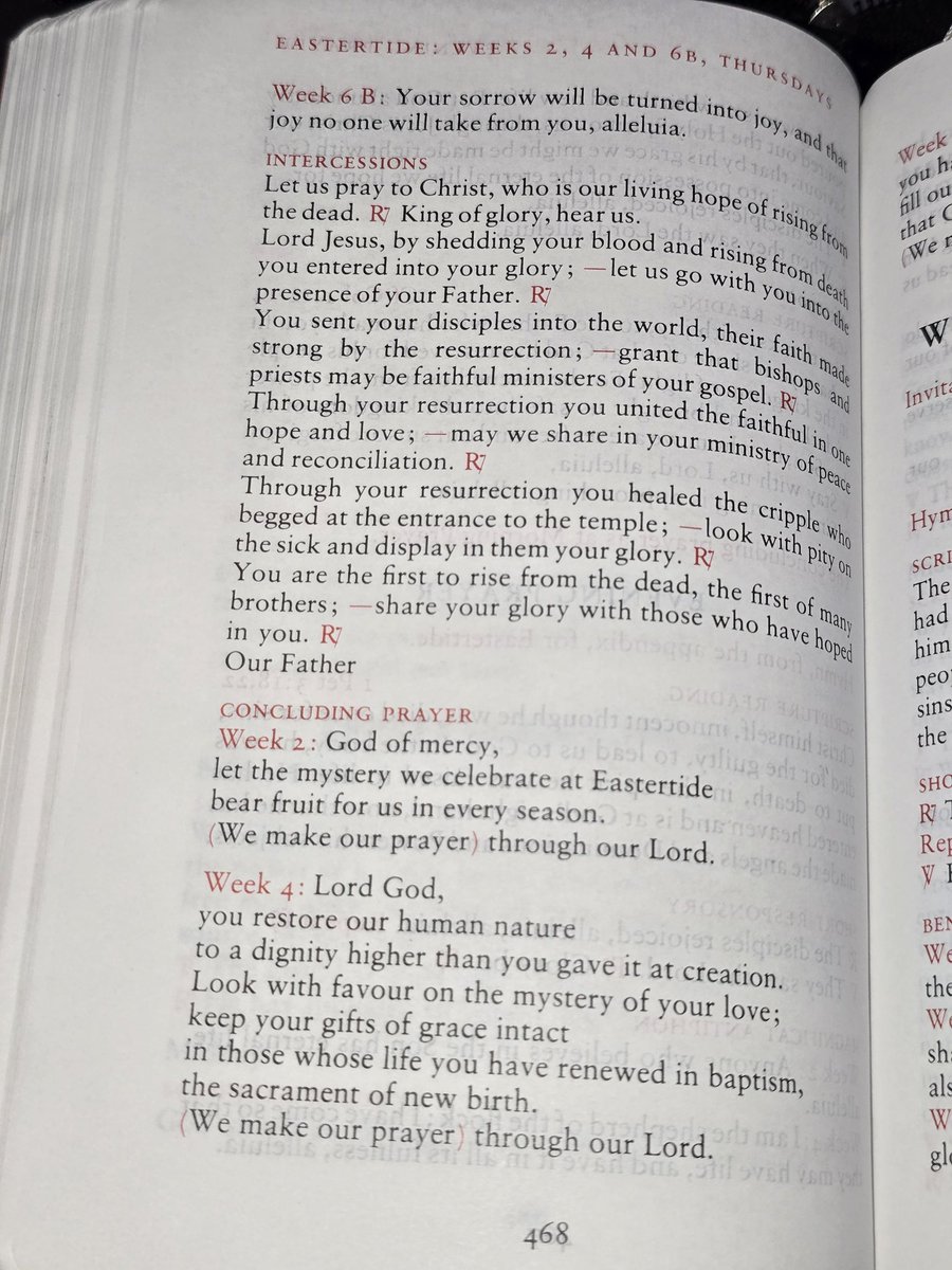 Thursday, week 2 of #EasterTide
#Vespers 
Lord Jesus, by shedding your blood and rising from death, you entered into your glory. Let us go with you into the presence of your father. King of glory hear us 🙏
#LiturgyOfTheHours
#DivineOffice
#CatholicTwitter