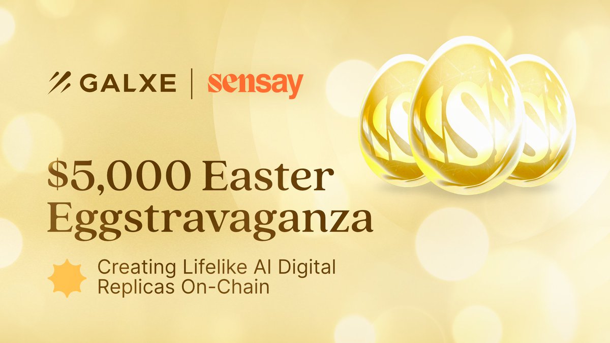 Join the Sensay Easter Eggstravaganza, powered by @Galxe!🥚✨

Embark on our Easter Scavenger Hunt to win from a $5,000 $SNSY prize pool!

Participate to receive the mystical egg that will be your key to unlocking the prize🎁

Start Now ❯ app.galxe.com/quest/Sensay/G…
#GalxeOAT