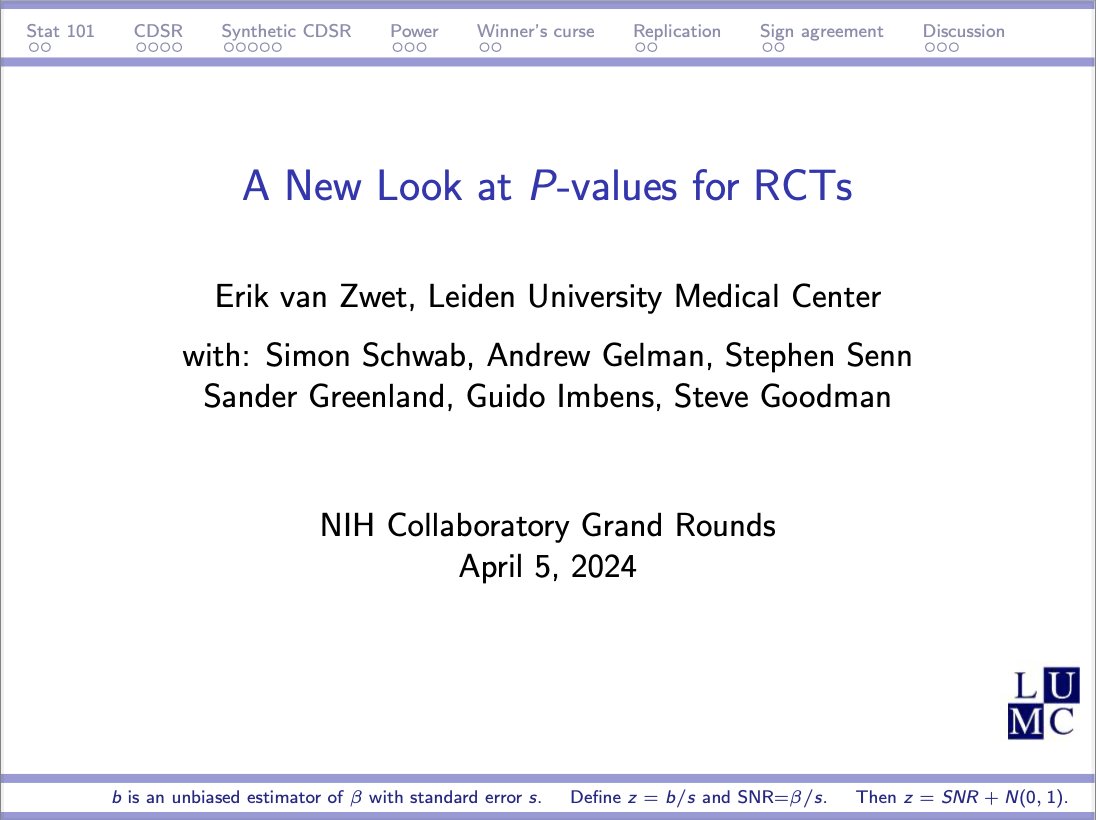 📣 Webinar recording and slides now available: 

'A New Look at P Values for Randomized Clinical Trials' with @ErikVanZwet of @LUMC_Leiden 

🔗 bit.ly/3Q0owkx #pctGR