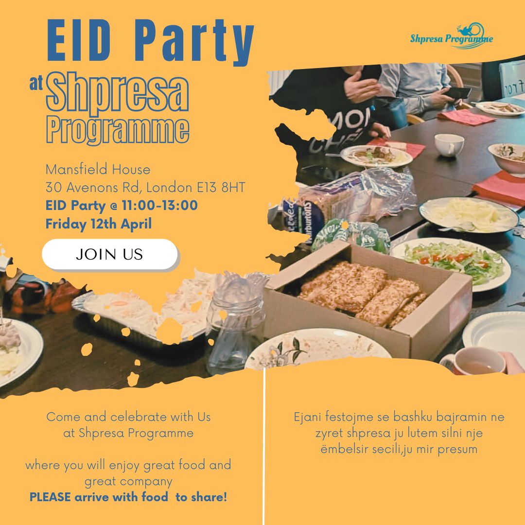 Join us for a joyous Eid party at Mansfield House, London E13 8HT! Delicious food, great company, and unforgettable moments. Don't miss it! 🌙✨ #EidParty #ShpresaProgramme #CommunityGathering