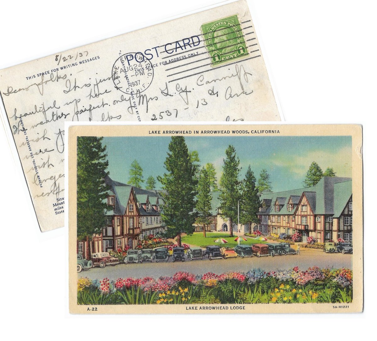 Lake Arrowhead Lodge Postcard Postmarked 1936 #LakeArrowhead #PostageStamp #Postmarked #1930s #vintagecars #oldcalifornia #vintagepostcards #postcardart #oldpostcards #retromail #snailmail #postcrossing #linenpostcards --->>> ebay.com/itm/1963404192…