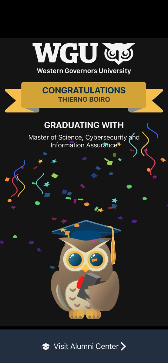 BabyLovebach's tweet photo. Excited to announce that I’ve earned my Master of Science in Cybersecurity
 at @wgu ! This accomplishment is particularly meaningful to me as a father of 2 young children, balancing a FT job mostly working from home. Al Hamdulillah 🙏🏿 #MSc #Cybersecurity #WorkLifeBalance #2u2 https://t.co/kQXf7VHXWF