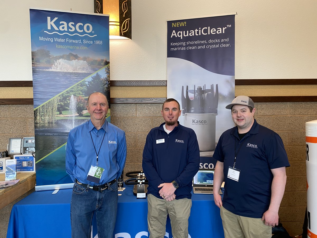 Our team is currently exhibiting at the Wisconsin Lakes and Rivers Conference in Steven's Point! Stop by and say hello to these three gentlemen and learn how Kasco can keep your water moving forward! 💧