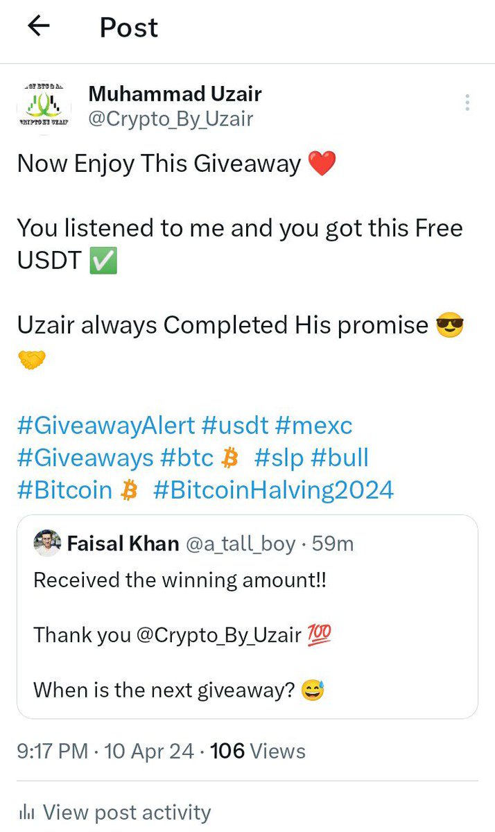 All the Giveaway Winners Received the Winning Amount ✅ Uzair Again Completed his Promise 🤝 Those who didn't select for this Giveaway so Don't be Sad You will be Select next Time. Just you need to create an account by this Referral link👇👇 mexc.com/register?invit…