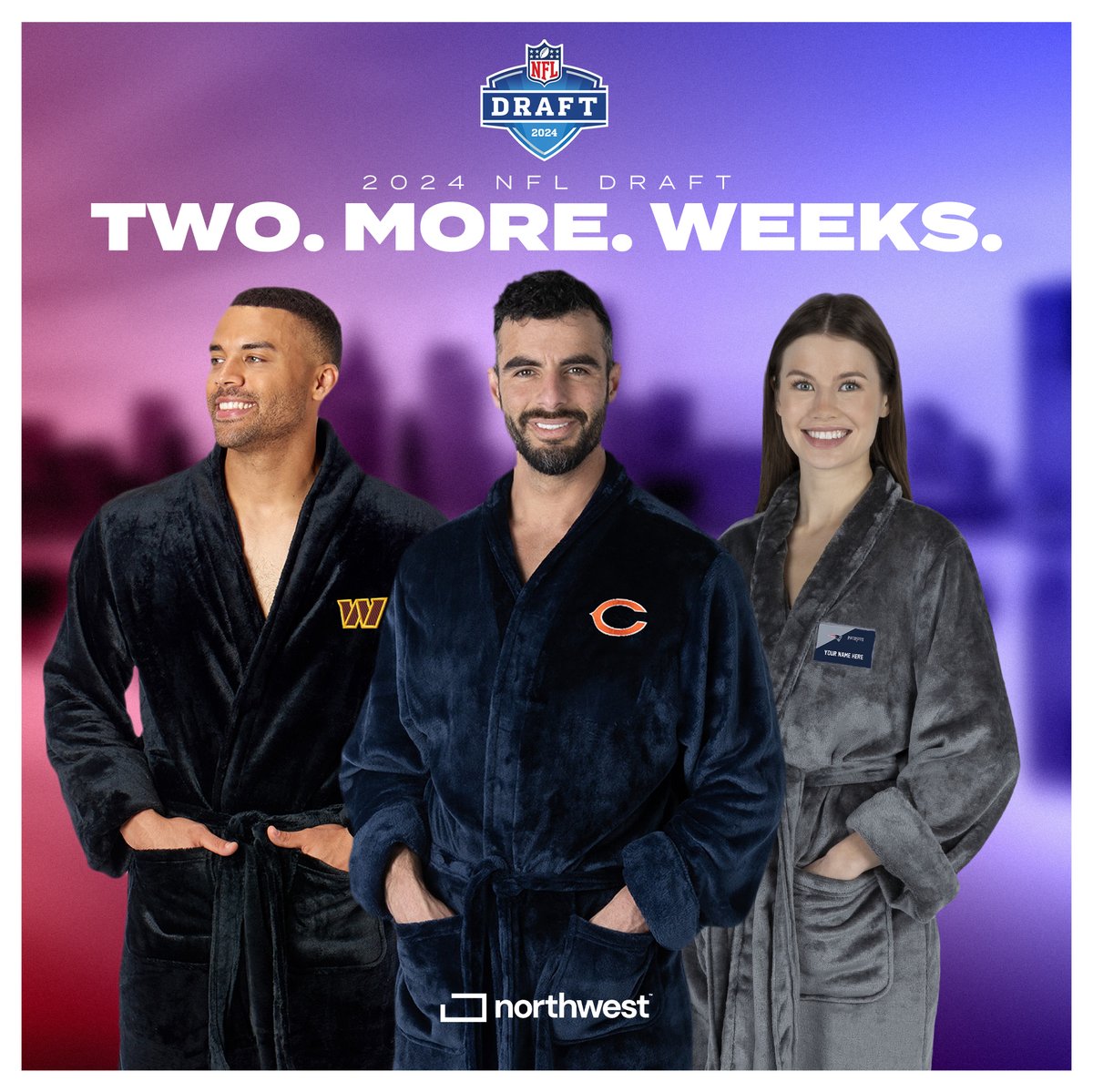 Two more weeks until the 2024 @NFLDraft!!! 🏈 What's better than cozying up on your couch wearing your favorite team's robe? Nothing. The answer is nothing. Go ahead and grab your own: bit.ly/3SiK4Kw #NFL | #NFLDraft | #Northwest