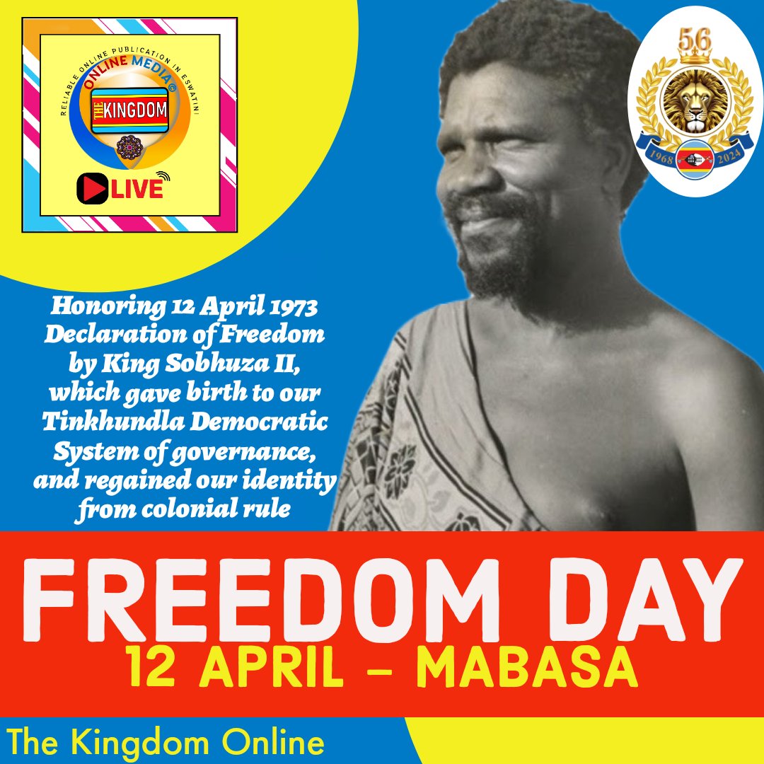🇸🇿⭐️ 12 APRIL 1973 FREEDOM COMMEMORATION: HAPPENING TOMORROW;

Tomorrow is the biggest day in the history of Eswatini as we mark exactly 5️⃣1️⃣ Years since we attained our true freedom and liberation as the people of Eswatini. Bayethe Wena Waphakathi!
#April12 #FreedomDay
#Eswatini