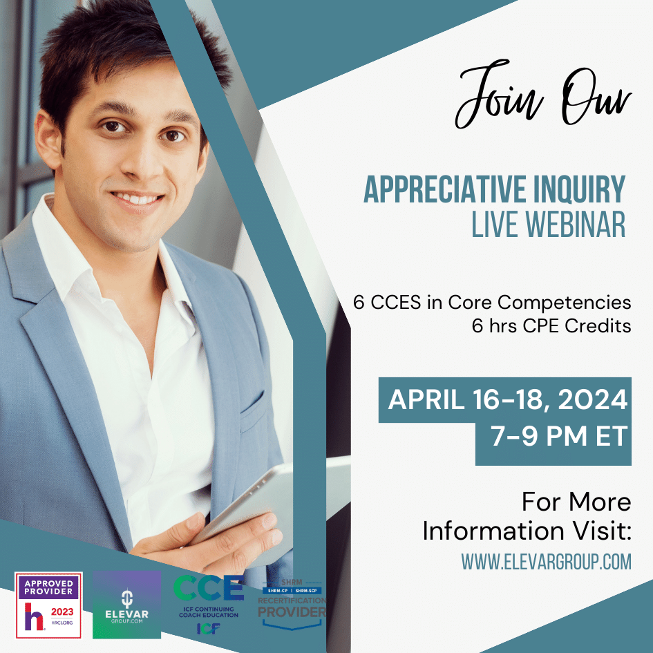 Upcoming #Elevar live #course next week for 6 #CCEs in #CoreCompetencies & 6 #HRCI #SHRM #CPE credits
Join here: ow.ly/WQKs50Q3caH

#ICF #coacheducation #coaching #continuingeducation #lifecoach #executivecoach #hrprofessional #ACC #PCC #hrcareers #leadership