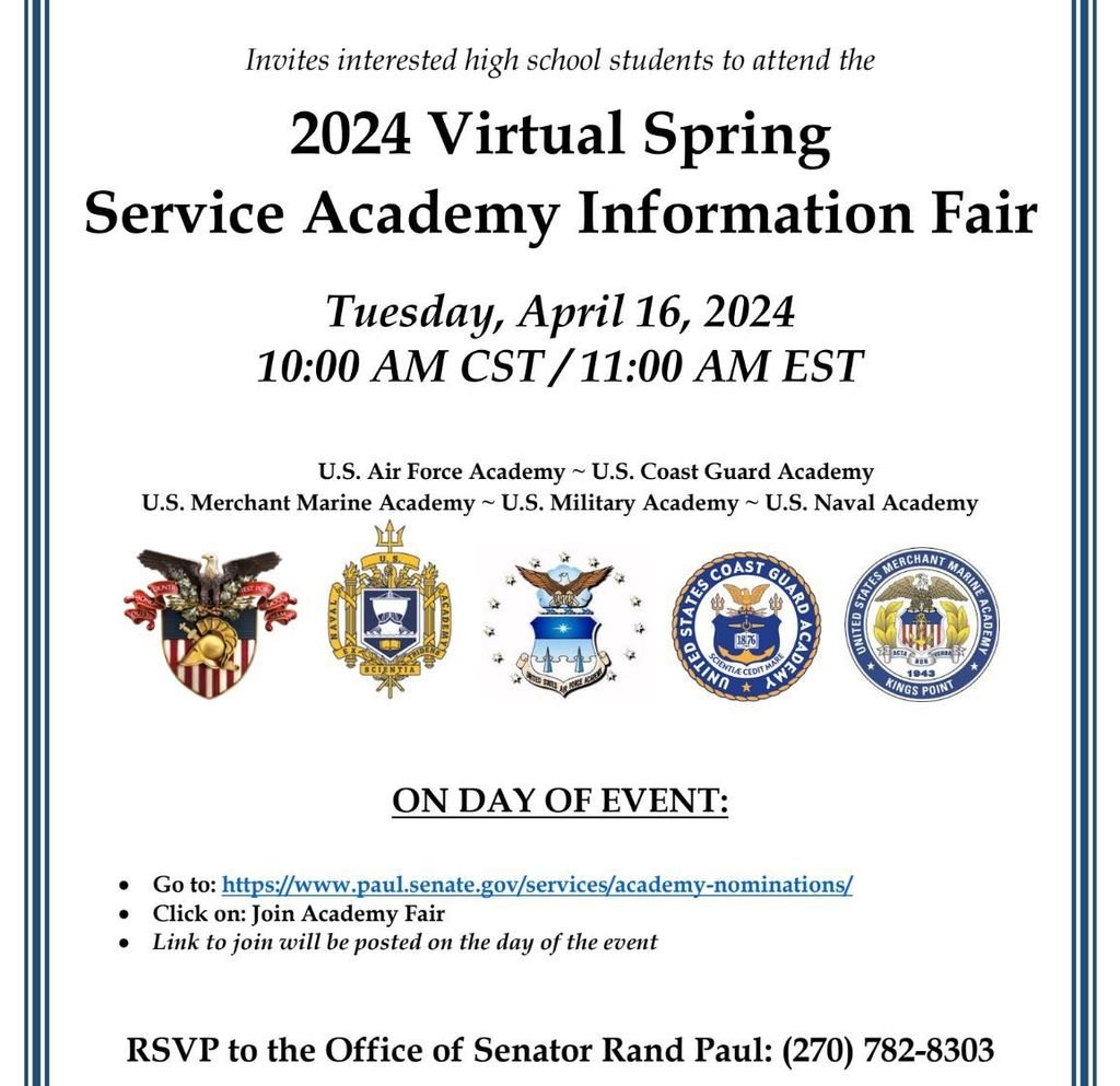 HS Students - this one's for you! If you're interested in learning more about the U.S. Air Force, Coast Guard, Merchant Marine, Military, or Naval Academies, check out this event happening April 16th! #MovingForward #BCPSServiceBeforeSelf