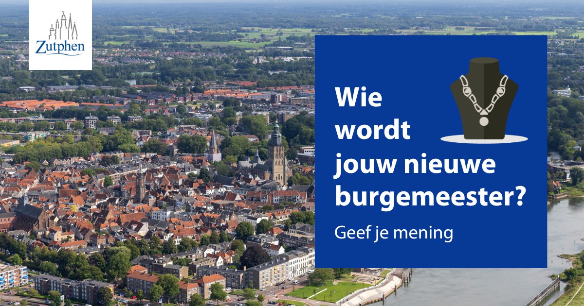 Gemeente Zutphen zoekt een nieuwe burgemeester. Wat voor persoon moet dit zijn volgens jou? Laat het ons weten en vul de vragenlijst in! ➡️ bit.ly/3UaSyo8. #Zutphen #Warnsveld #burgemeester #onderzoek