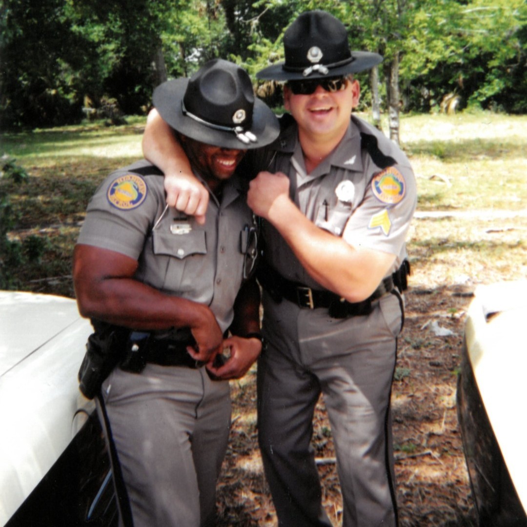 Major Harris (Troop F) and Major Reyes (Troop K) enjoying a detail in Daytona back in 2002 when they were a trooper and a sergeant. #FHP #FloridaHighwayPatrol #ThrowbackThursday #DaytonaBeach #LawEnforcementMemories #BackInTheDay #PoliceOfficers