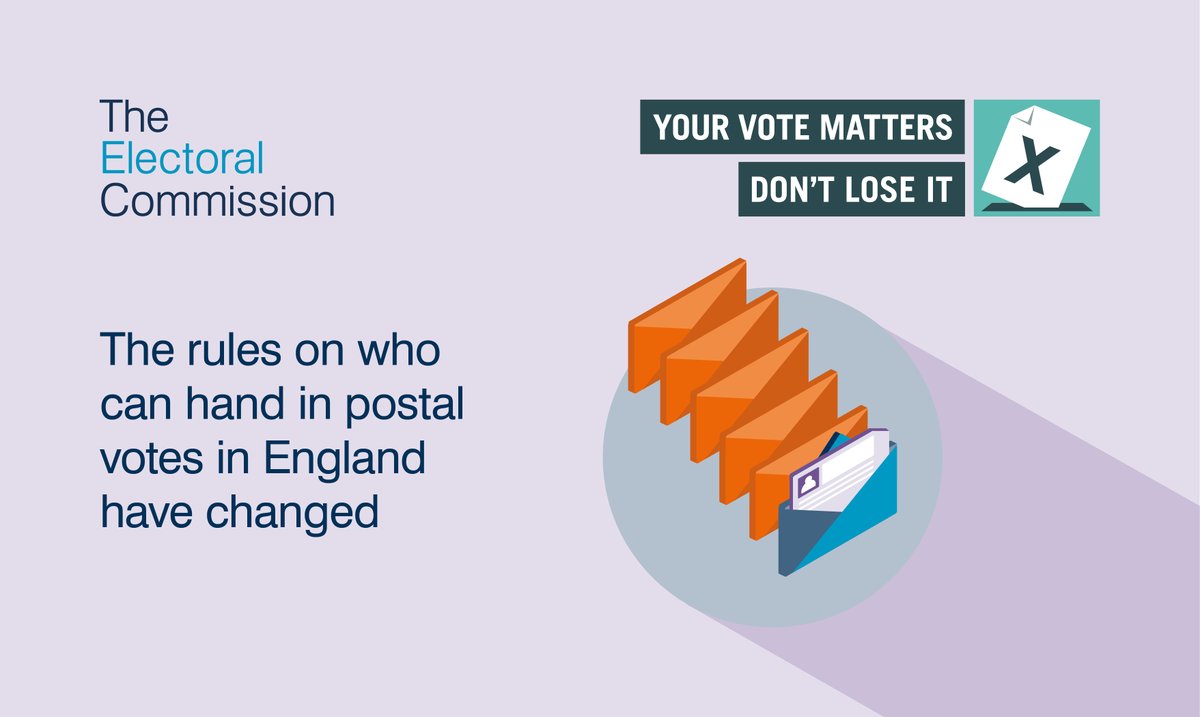 Handing in postal votes at a polling station? You can now only hand in up to five, plus your own. Find out more: electoralcommission.org.uk/waystovote