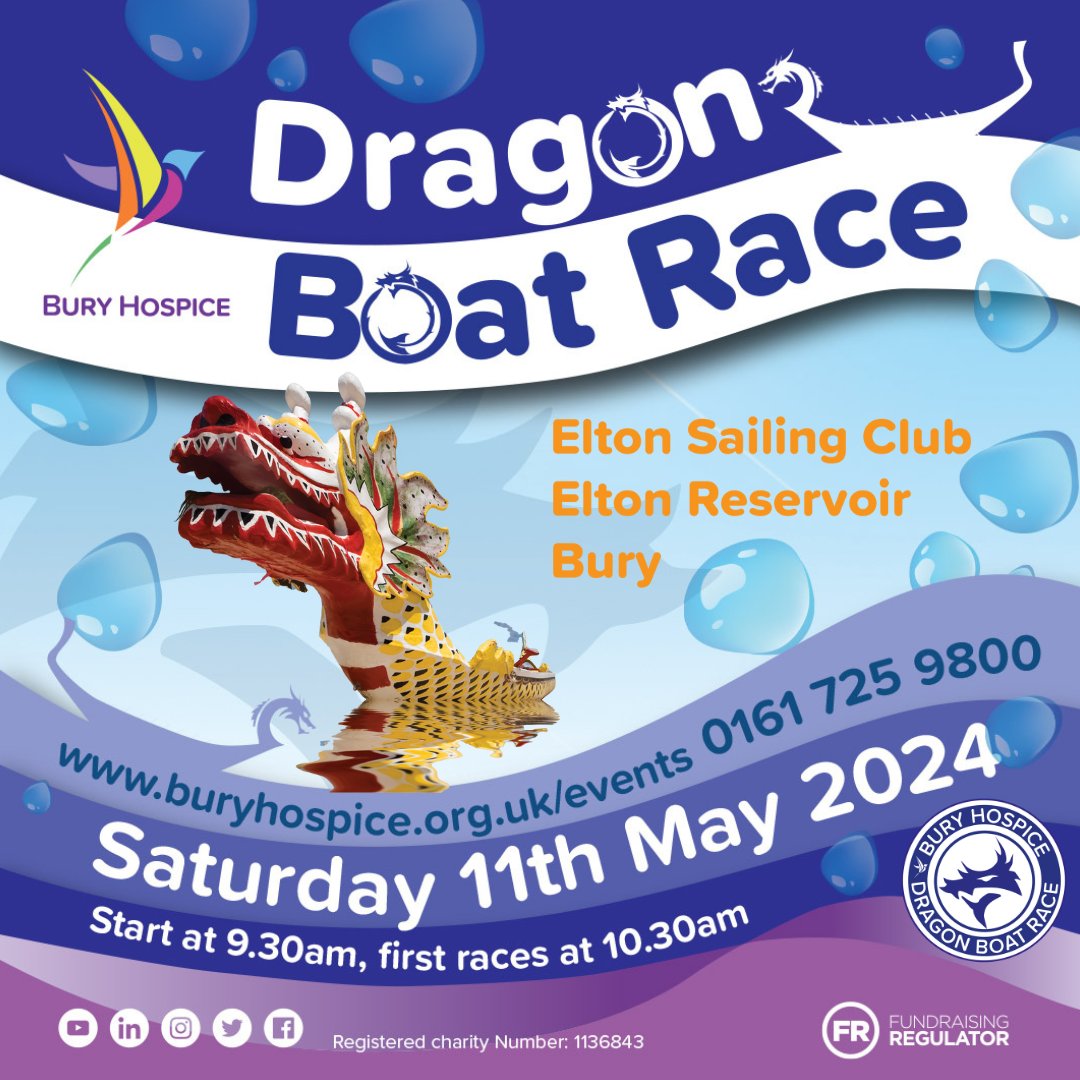 Build your team spirit as you race across the finishing line at the Bury Hospice Dragon Boat Race. Take part as a team of up to 17 and pledge to raise £1,000 for the hospice. Could you be Bury Hospice’s Dragon Boat champion? Head here for details: buryhospice.org.uk/events/dragon-…