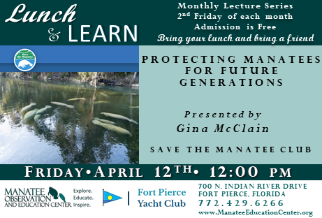 Join us tomorrow to learn about protecting manatees for future generations at the Manatee Center in Fort Pierce at noon!