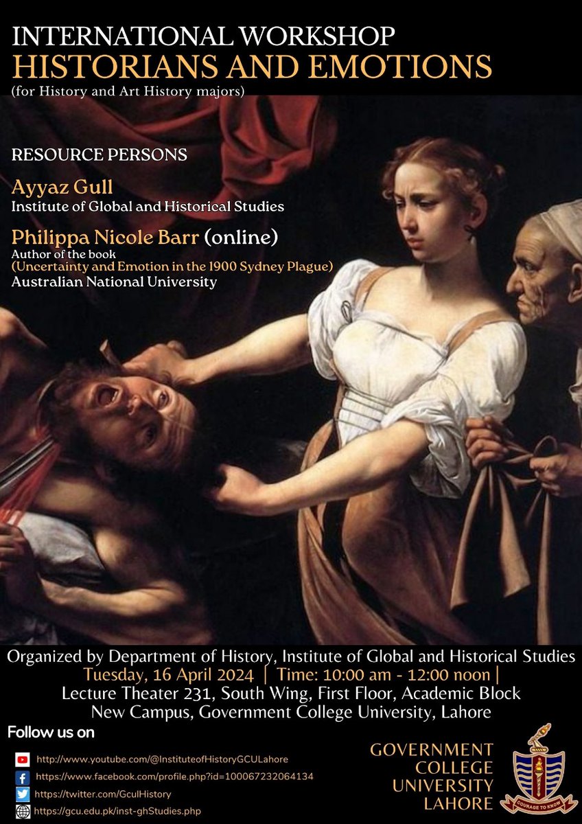 Join us for our upcoming International Workshop on 'Historians and Emotions'! 📜 Resource Persons: 🔹 Dr Ayyaz Gull 🔹 Dr Philippa Nicole Barr @philippabarr_ Dr Barr will join us online. To browse the book of Dr Philippa Nicole Barr click the link below doi.org/10.1017/978110…