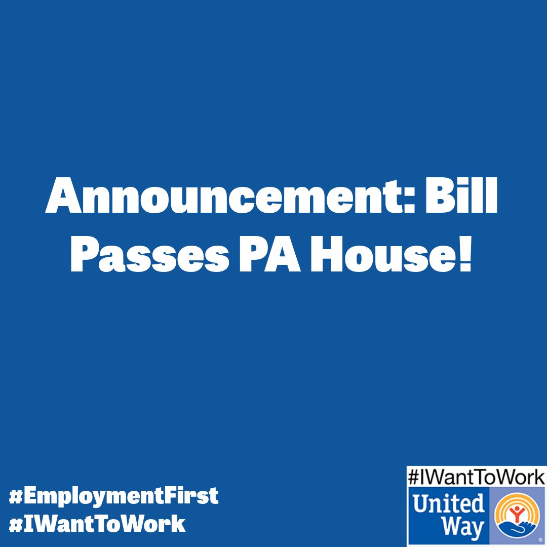 Great news! HB1834 has passed the PA House, which aims to appoint an exec director to the #EmploymentFirst Oversight Commission.

Thank you to <a href="/RepDanMiller/">RepDanMiller</a> for spearheading these efforts! Stay tuned for updates on further progress of this bill. #IWantToWork