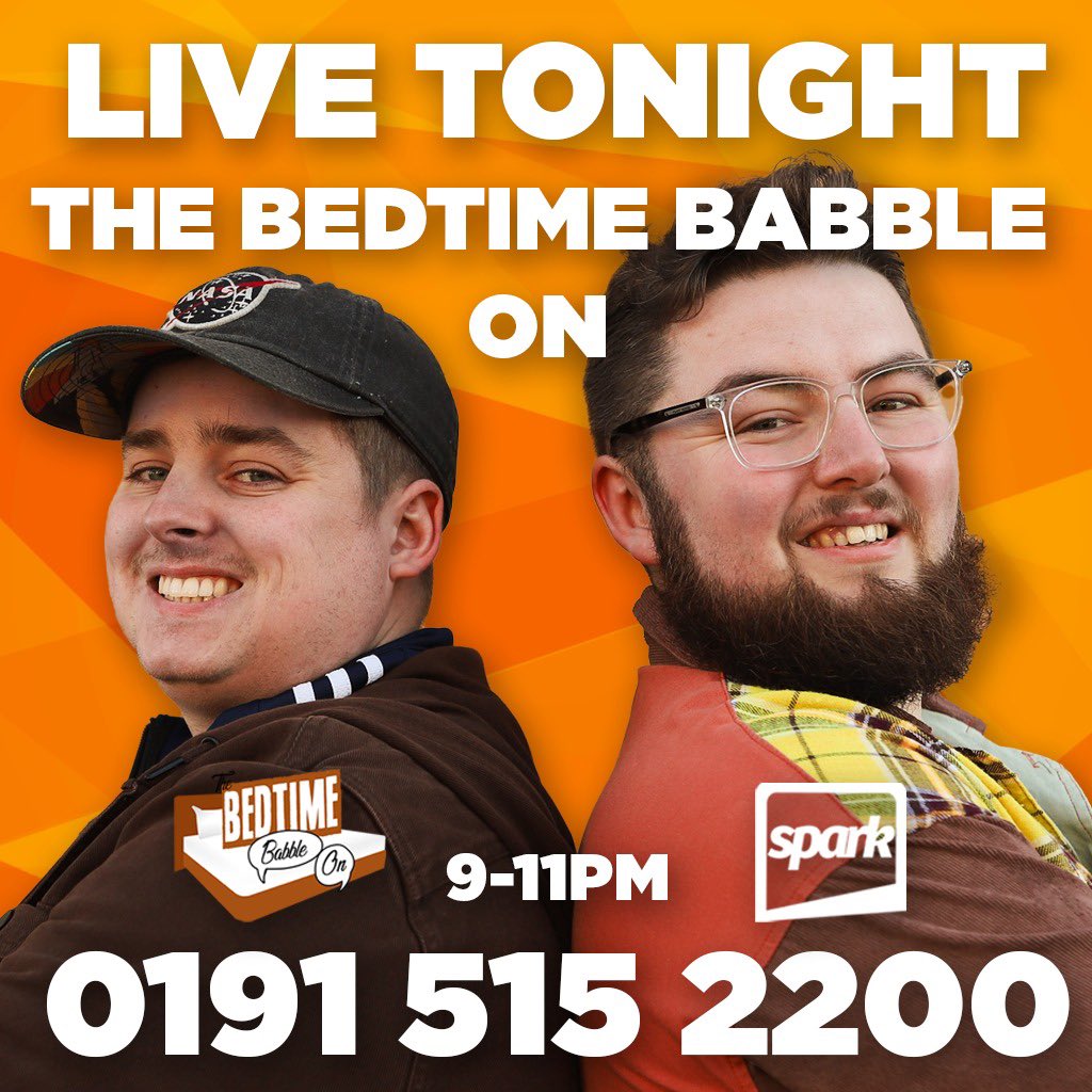 🧡 LIVE PHONE-IN RADIO 🧡 The Bedtime Babble On is back for another Thursday night phone-in from 9pm this evening. ☎️ What’s on your mind? Give the boys a call and let them know. 0191 515 2200 📞 9-11pm ⏰ / 107FM 📻 / Online 💻 @KaiJValentine @HaydenBeckett