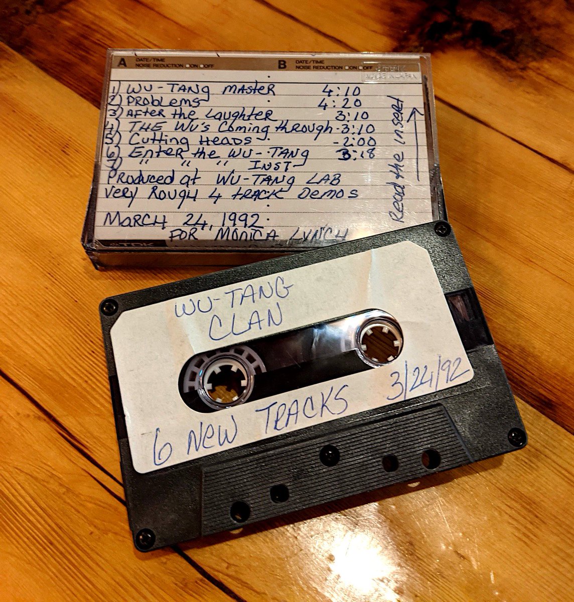 Wu-Tang Clan demo tape sent to Monica Lynch, president of Tommy Boy Records, March 24, 1992. #fbf