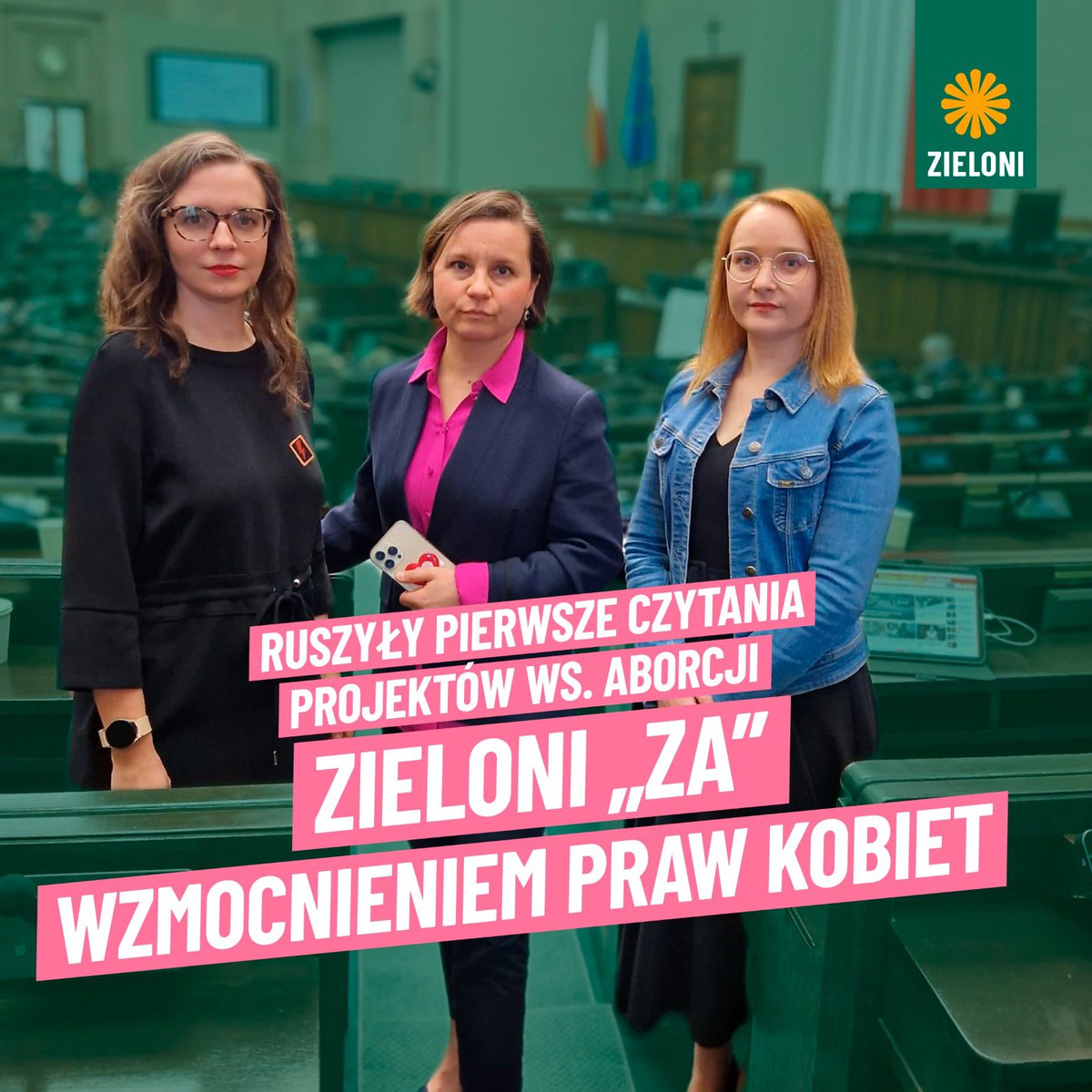 Zawsze staliśmy, stoimy i będziemy stali za prawami kobiet ✊ Legalna, dostępna i bezpieczna aborcja TERAZ! To nasza wielka odpowiedzialność wobec polskich kobiet. @JachiraKlaudia @GoTracz @Ula_Zielinska #Zieloni #zielone #sejm #aborcja #prawakobiet