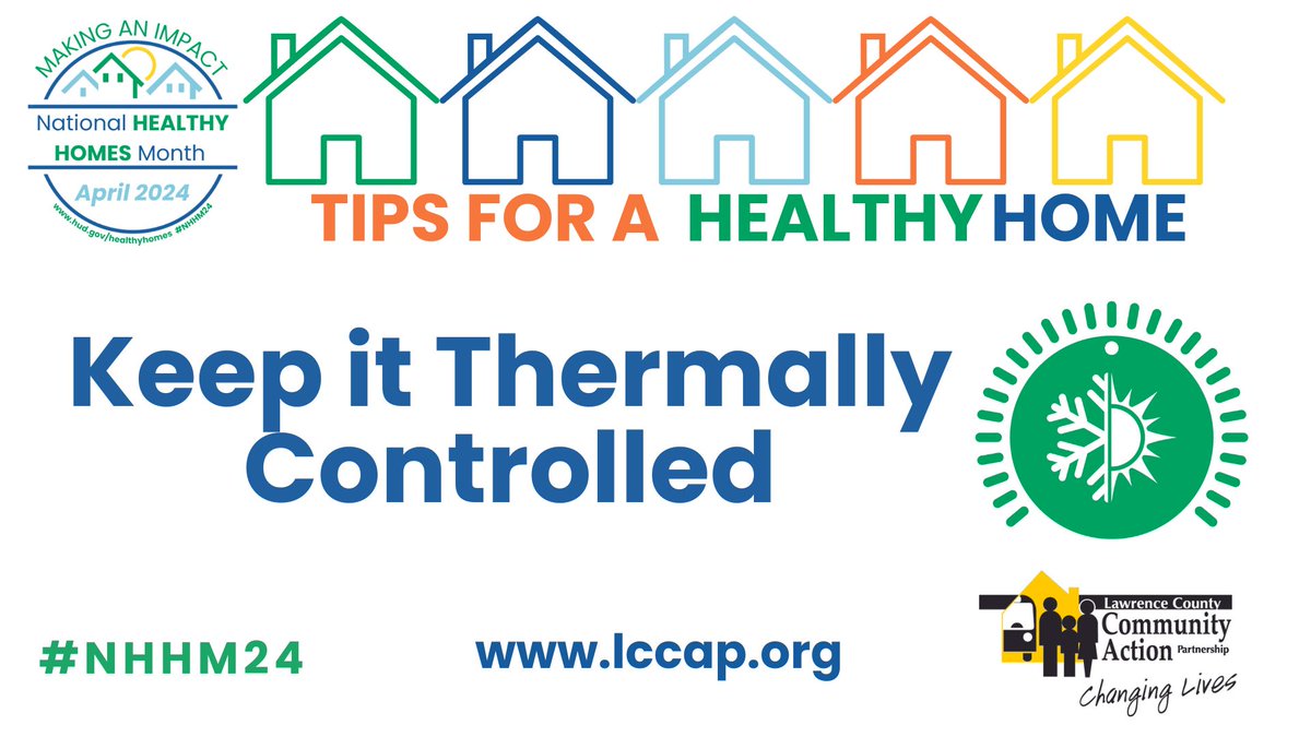 Tips for a #HealthyHome: Keep it Thermally Controlled! Homes without controlled temperatures can put residents at risk from extreme heat or cold. Thermal control reduces heat or cold related deaths, hypertension/heart disease, and asthma, respiratory, and COPD risks. #NHHM24
