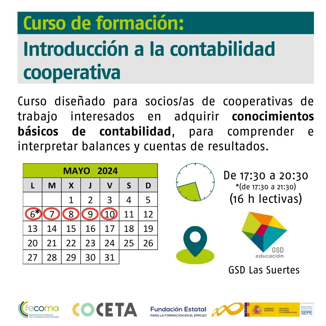 💵🎓 Aprende contabilidad básica con #FECOMA y @Coopsdetrabajo, ¡GRATIS! Para comprender e interpretar balances y cuentas 📈 Dirigido a empresas de la #EconomíaSocial o personas desempleadas. 📅 del 6 al 10 MAY 🕒 17:30-20:30 📍 GSD Las Suertes Inscríbete: i.mtr.cool/raldzkqbby