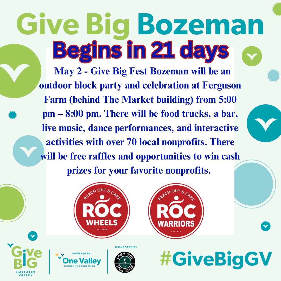 3 weeks from today! Please join us at the GiveBig Fest!🥩🍻🎶🎯🥇🥈🥉

#charity #givebigfest #grateful

rocwheels.org/give-now/