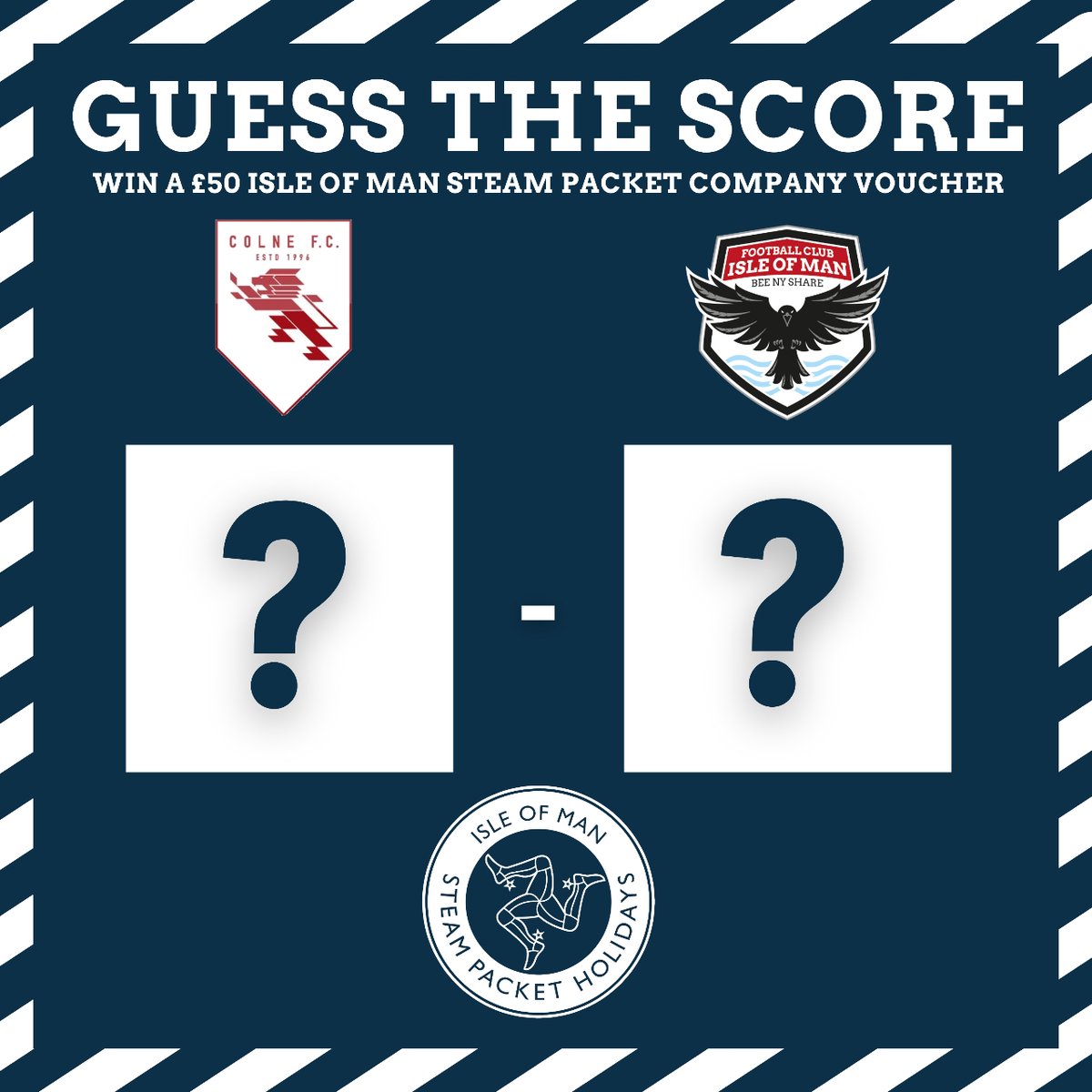 Tomorrow we travel to the MPM Stadium, Ilkley to face @Colne_FC  Once again our sponsors @iomsteampacket are giving you the chance to win a £50 travel voucher. To be in with the chance of winning simply comment below your score prediction and retweet this post.  (1/2)