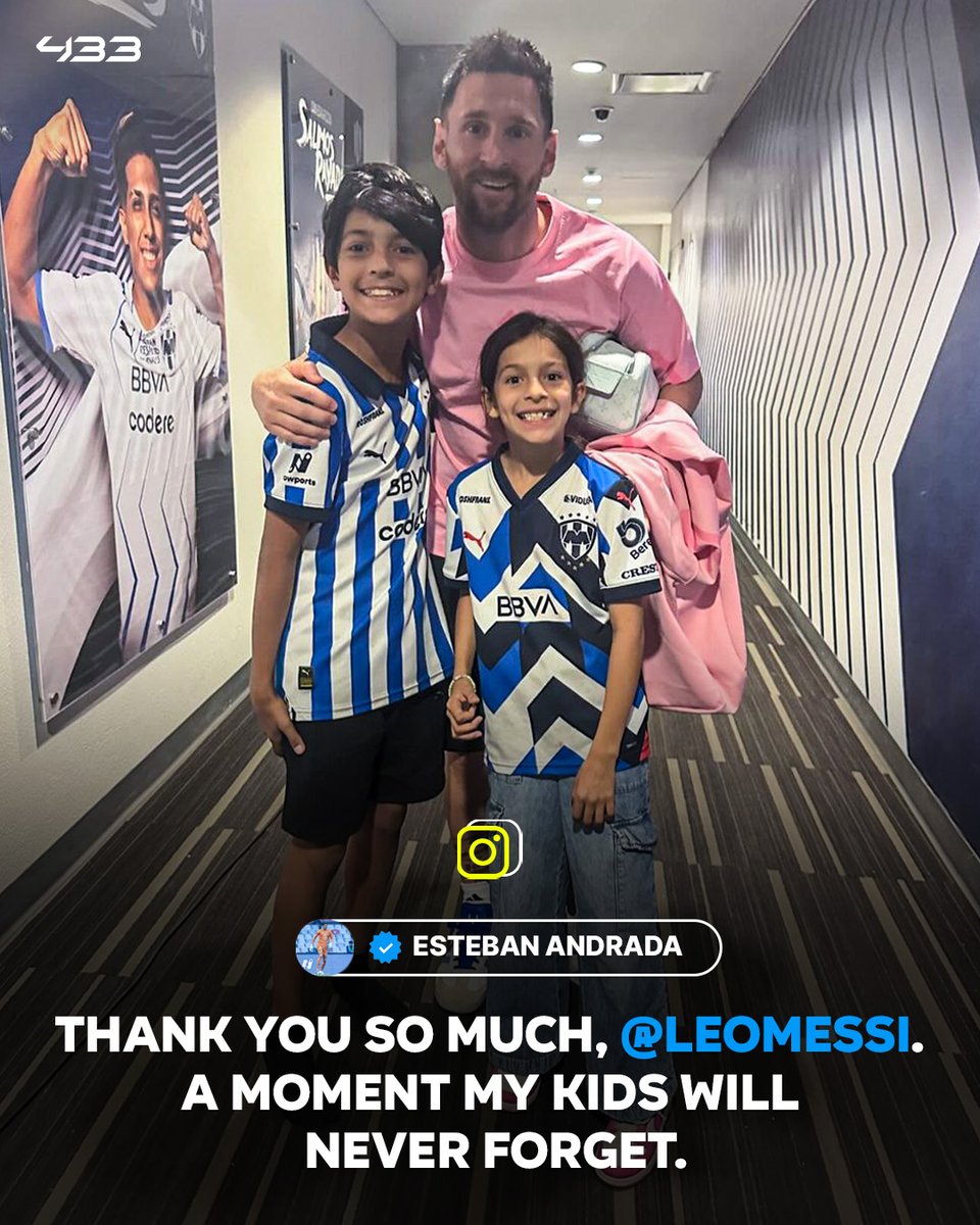 Despite being eliminated from the CONCACAF Champions Cup last night, Leo Messi took a moment to pose with Monterrey goalie Esteban Andrada’s kids after the game 💙📸