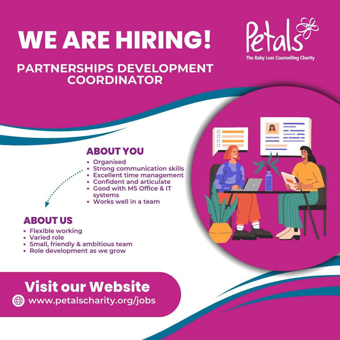📣PETALS IS HIRING📣 Petals is recruiting for a Partnerships Development Coordinator. Please head over to our website where you will find our recruitment pack and all the information and details on how to apply: petalscharity.org/jobs/. 🤍🌸 #joinourteam #Teampetals