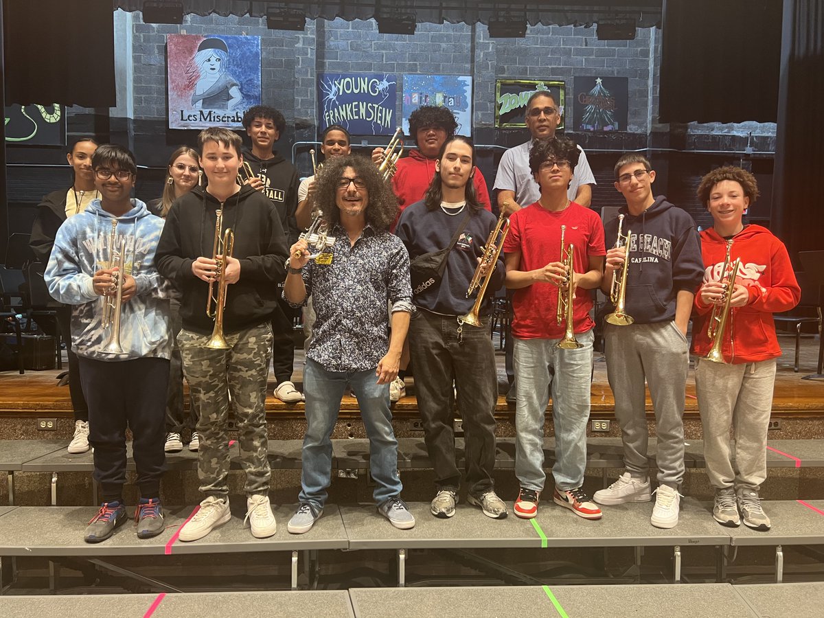 The world-renowned trumpeter, composer, & educator Damien J Pacheco worked with our secondary band students this week, led by Mr. Coleman! Students learned about improvisation, breath control, practice, & sound quality. Real-world music education at West Hempstead! @wh_secondary