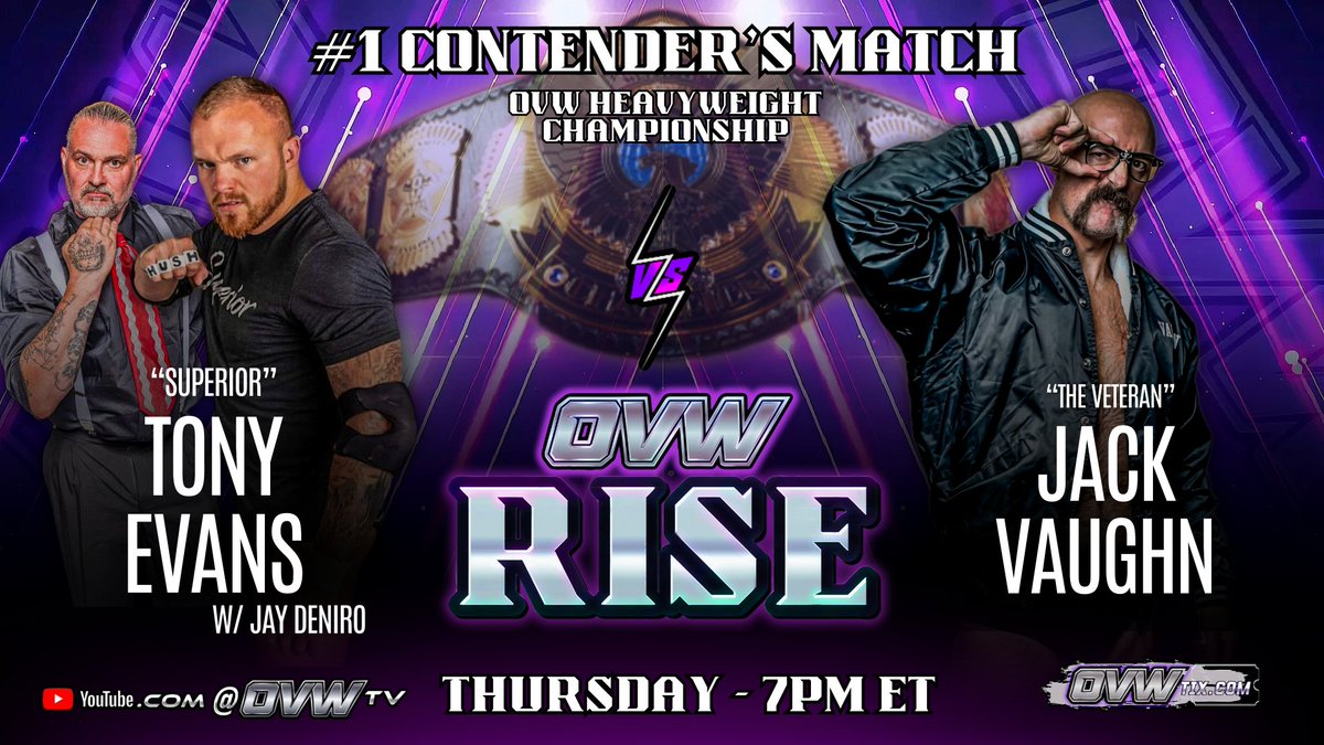 TONIGHT 7PM ET at #OVWRise 🔥 Catch Hollyhood Haley J in action Tony Evans w/ Jay DeNiro takes on Jack Vaughn in a #1 Contenders Match for Luck Kurtis's OVW Heavyweight Championship Reserve your spot at OVWTiX.com or watch #LIVE on @YouTube @fitetv #wretsling