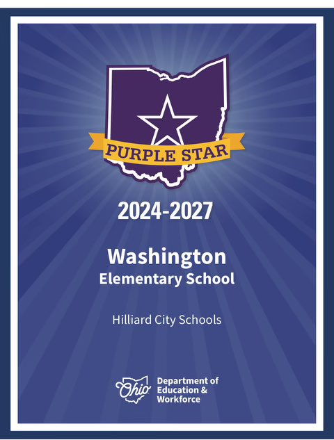 Washington is joining our 3 high schools @Hilliard_Darby @DavidsonHS and @BradleyHS in receiving the Purple Star Award from the Ohio Department of Education and Workforce. This award honors their commitment to supporting military-connected students and families!