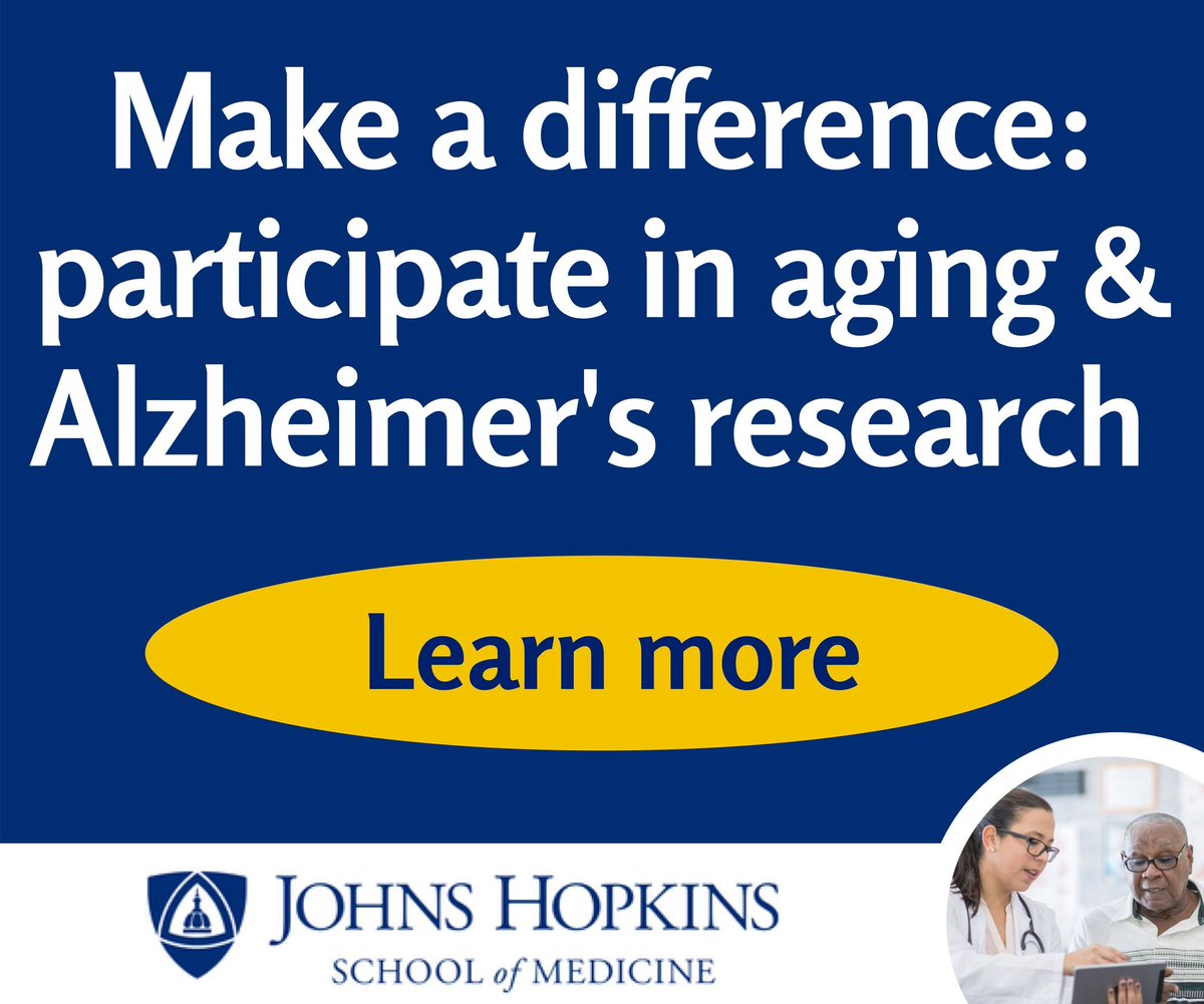 We conduct #research on #healthy #aging, #mild #memoryloss, & #dementia--including #Alzheimers disease--in order to: 🧠Improve the UNDERSTANDING of healthy aging and diseases that cause memory loss and dementia Learn more: alzresearch.org/participate-in… #JHMemoryResearch 1/4