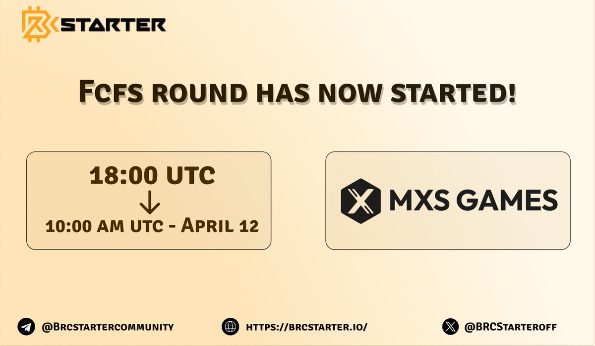 BRCStarters, @metaxseed FCFS Round is ongoing; buy your FCFS allocation as soon as possible before it will sell out💰 Join Here: app.brcstarter.io/pool/metaxseed Contribution: USDT on Binance Smart Chain Sale Closes: Apr. 12, 2024 10:00 UTC FCFS round will also be open to users who…