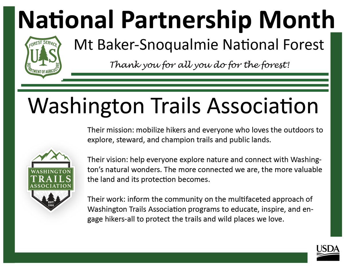 Thank you to Washington Trails Association for your partnership!! #MBS #Partnershipmonth #USDAForestService