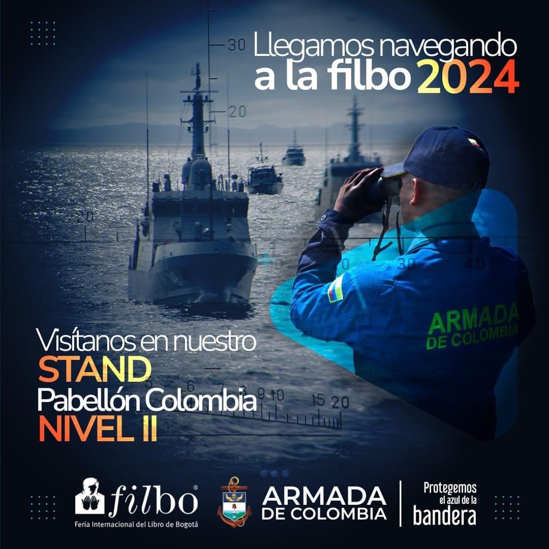 Los #MarinosDeColombia de Nuestra @ArmadaColombia llegan navegando a la #filbo2024 en @CorferiasBogota 🫡⚓️

#ElAzulQueNosUne #ProtegemosElAzulDeLaBandera